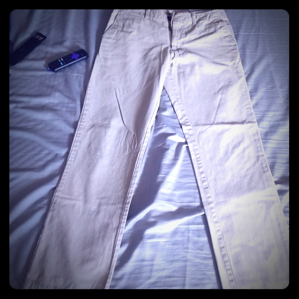 Broken in straight mens khakis
